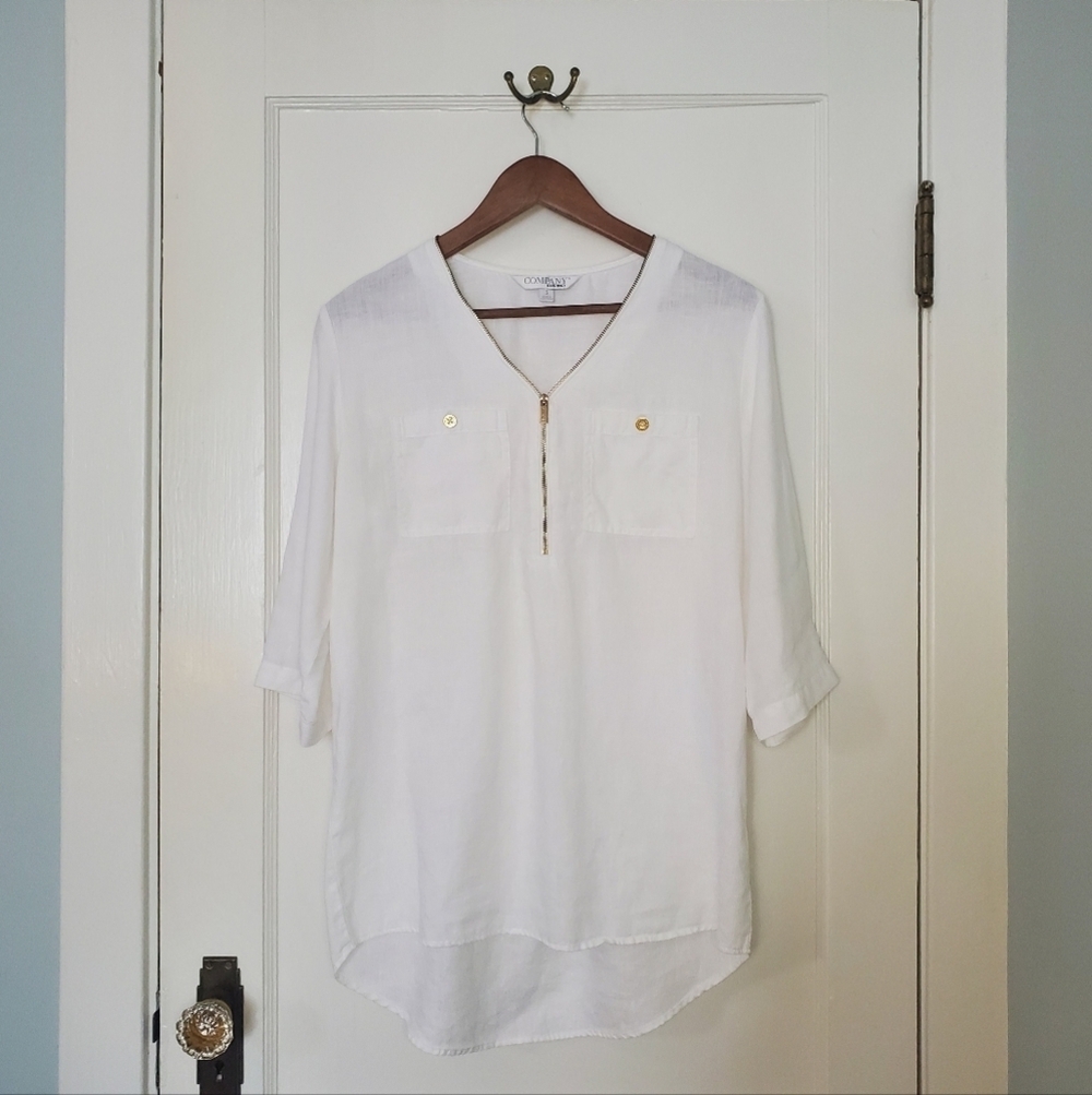Ellen Tracy Linen Top – Size S – White